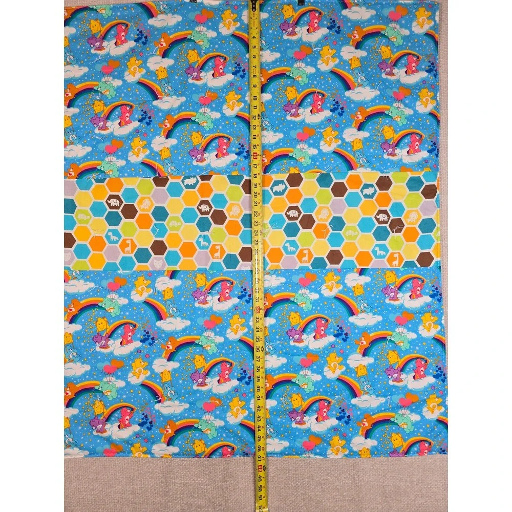 Vintage Care Bears Baby‎ Blanket Quilt Hand Tied Reversible Animals Blue 40x47